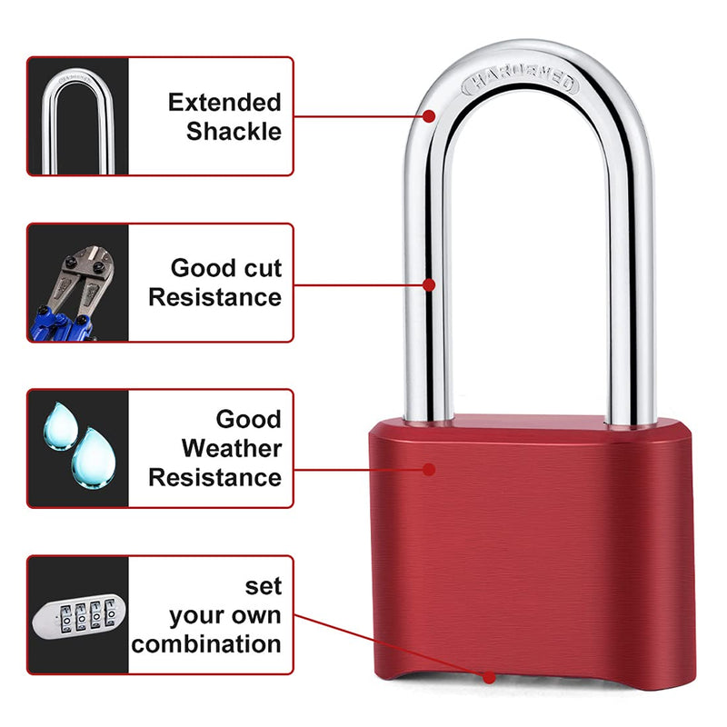  [AUSTRALIA] - ZPLIUST Combination Lock 4 Digit Heavy Duty Outdoor Waterproof Padlock for School, Gate, Fence, Gym Locker, Hasp Storage (Red 1 Pack) Red 1 Pack