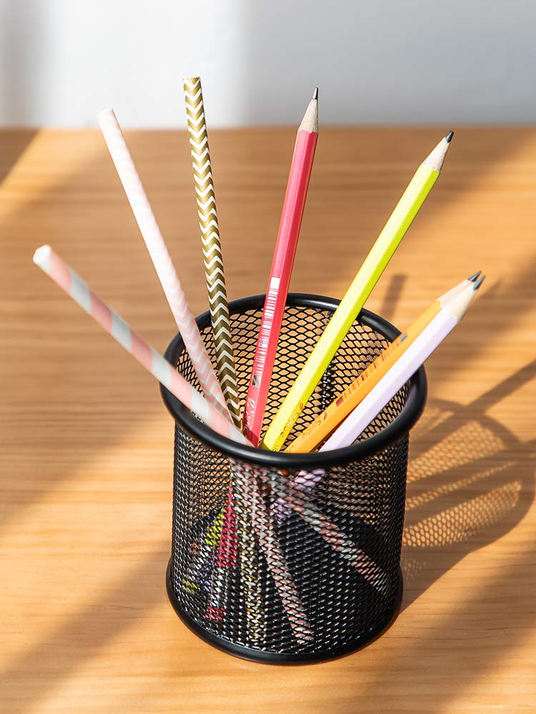  [AUSTRALIA] - Black Pen Holder Cup for Desk, Pencil Cup Holder, Black Wire Mesh Pen Cup for Desk Office Pen Organizer