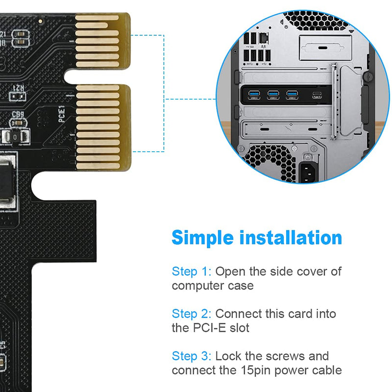  [AUSTRALIA] - PCI-E to USB3.0 Super Fast Expansion Card 4 Ports(1xUSB-C-3xUSB-A), PCI Express USB Add in Card, Internal Converter PCI Express Expansion Card for Desktop PC Card, Support WindowsXP/7/8/10 and MAC OS UP 3100