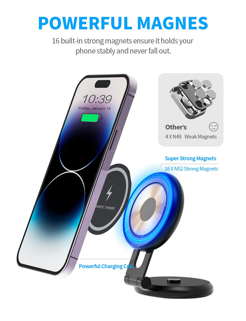  [AUSTRALIA] - Wireless Car Charger Mount, Marnana Magnetic Car Phone Holder for Tesla Model 3/X/Y/S, Fast Charging Foldaway MagSafe Wireless Charger Phone Mount Only Compatible with iPhone 12/13/14 Series Wireless Charge Version