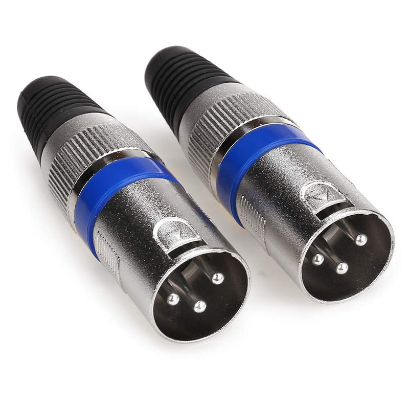  [AUSTRALIA] - NANYI XLR Plug, XLR 3 Pin Male Plugs Audio Mic Microphone Connector, Silver Housing Blue Circle - 2 Pack Male-Plug-2P