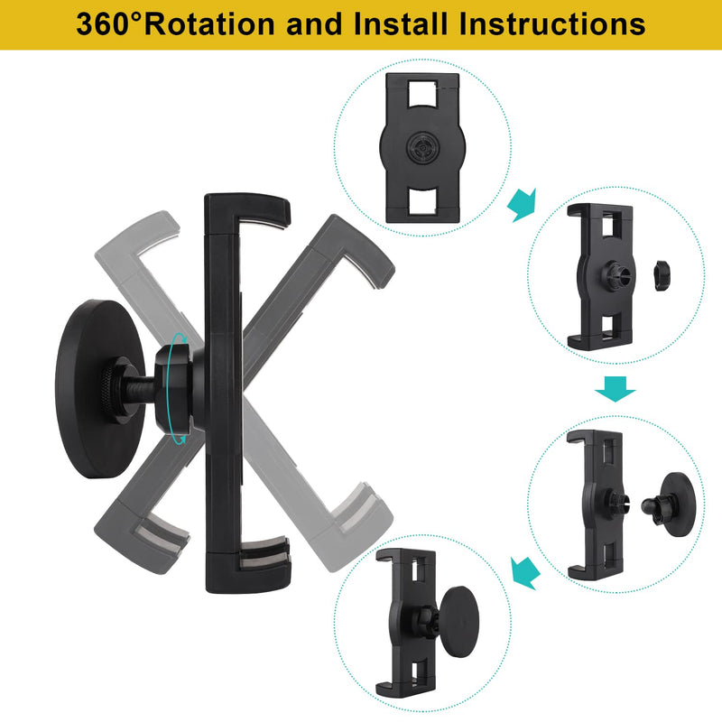  [AUSTRALIA] - Mippko Magnetic Tablet Holder for Vehicle / Cabinet / Fridges / Metal Shelf / Whiteboard,360°Rotation Clamp Strong Magnetic Base Attracts Metal Surface, Compatible with 5~13 inch iPad iPhone Devices
