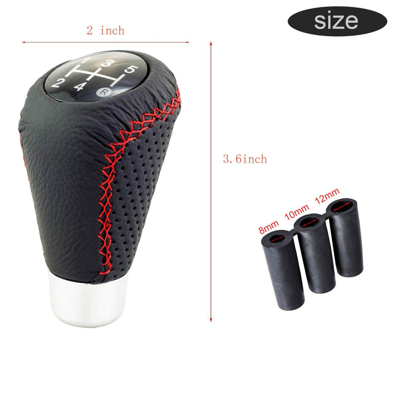  [AUSTRALIA] - Bashineng Shifter Knob 5 Speed Leather Gear Stick Shift Head for Universal Automatic Manual Cars (Black & Red)