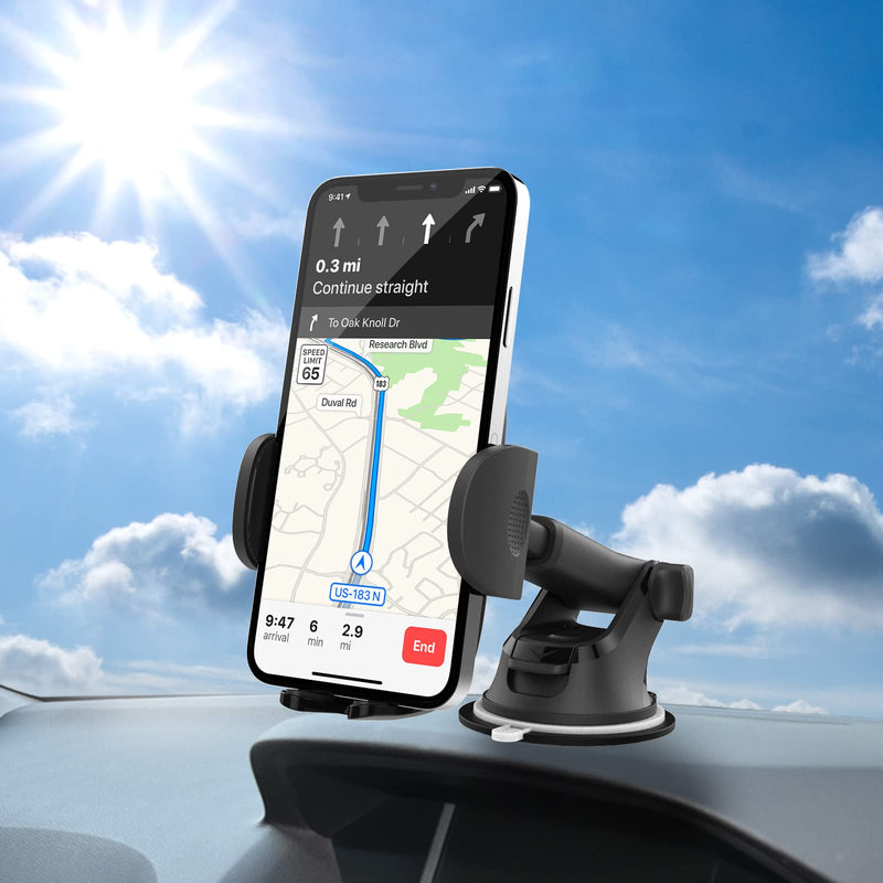  [AUSTRALIA] - APPS2Car Phone Mount for Car Windshield Dashboard [Quick Retractable Arm] Long Arm Suction Cup Cell Phone Holder Low Profile Compatible with All Smartphones iPhone - Easy Clamp Hands-Free Universal