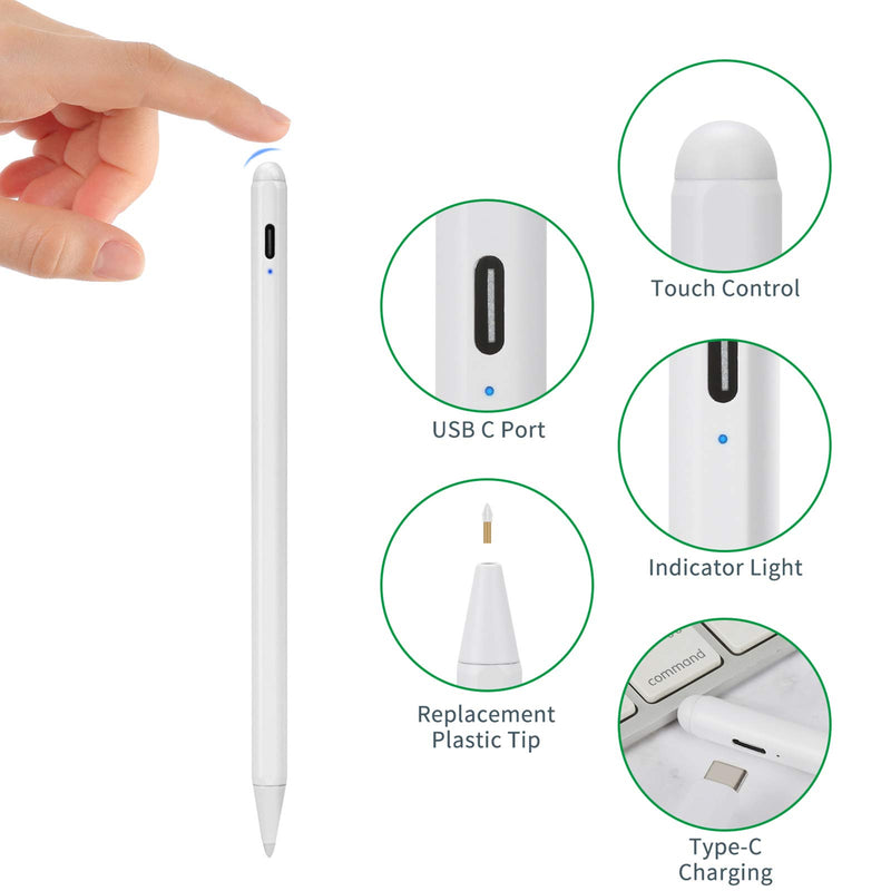2020 iPad Air 4th Gen 10.9-Inch Stylus Pencil with Palm Rejection,Type-C Charge Replaceable 1.5mm Fine Tip 2nd Stylus Pens Compatible with Apple Pencil for iPad Air 4th Gen 10.9" Drawing Pens,White White - LeoForward Australia