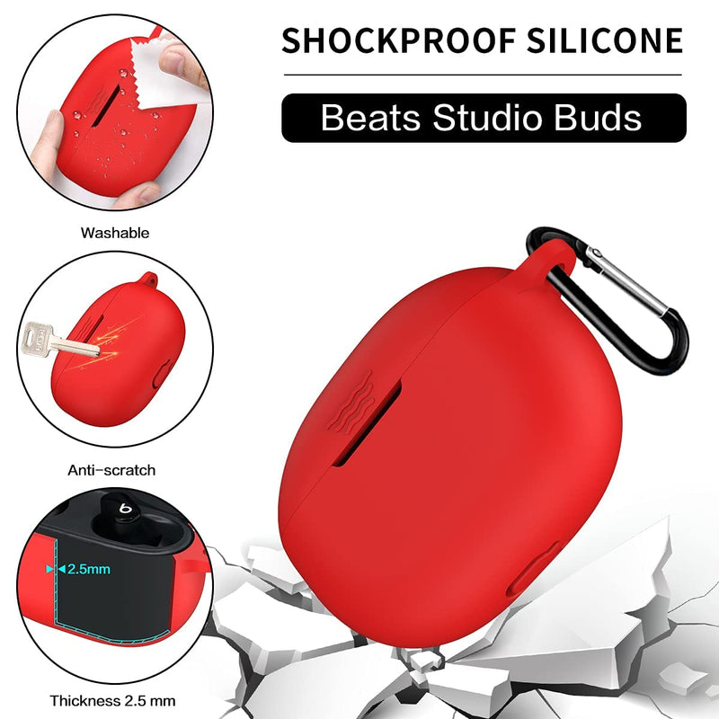  [AUSTRALIA] - Alquar Case Cover for 2021 Beats Studio Buds Case, [5 in 1] Accessory Kit Silicone Protective Skin Sleeve for Beats Studio Buds 2021 Case with Keychain/Anti-Lost Strap/Ring/Brush (Red) Red