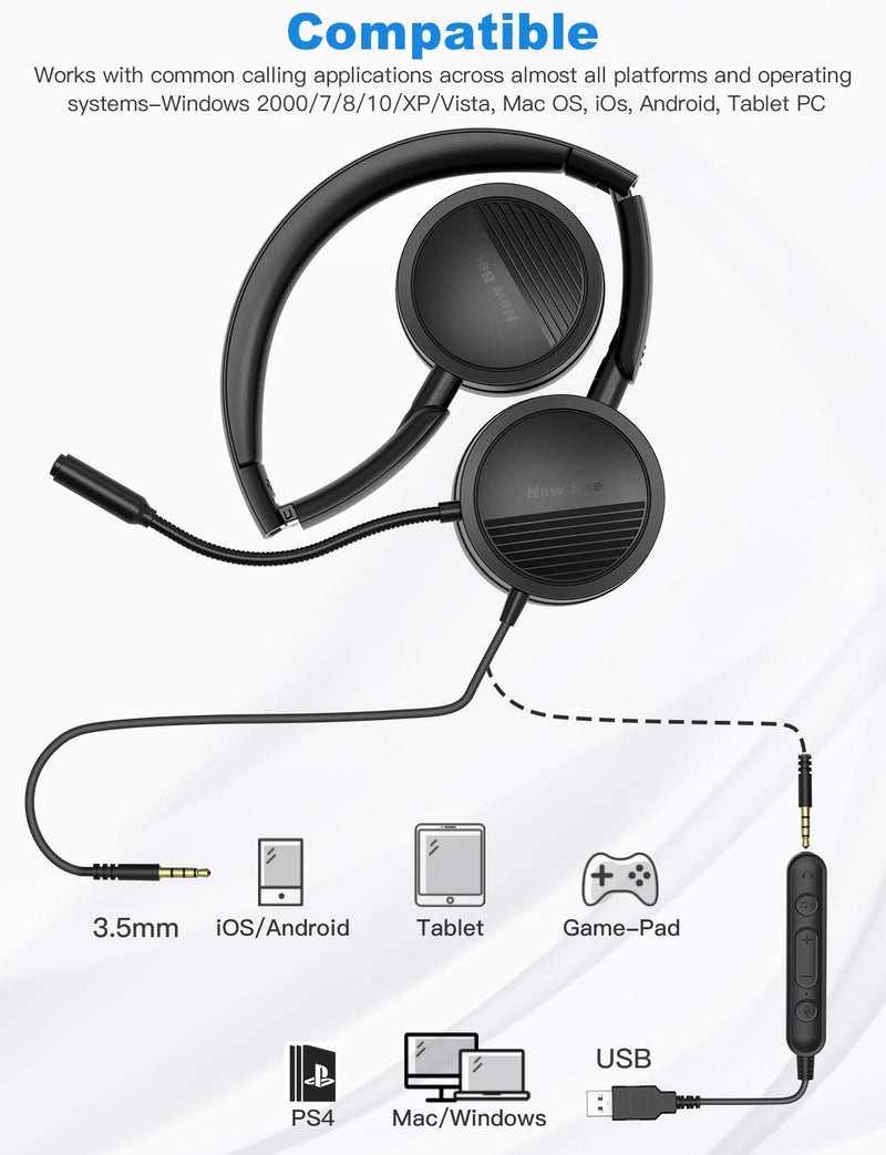  [AUSTRALIA] - New bee [2 Pack USB Headset with Noise Cancelling Mic 3.5mm/Computer Headset with in-Line Call Controls Office Headset Call Center Headset for Skype, Zoom, Phone, PC, Tablet, Classroom 360（2pack）