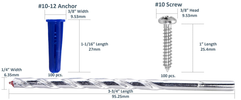  [AUSTRALIA] - CONFAST® #10-12 Plastic Conical Blue Bantam Drywall Wall Anchor Kit PAK1012, Includes (100) Anchors, (100) Screws and (1) Drill bit (201 Pieces)