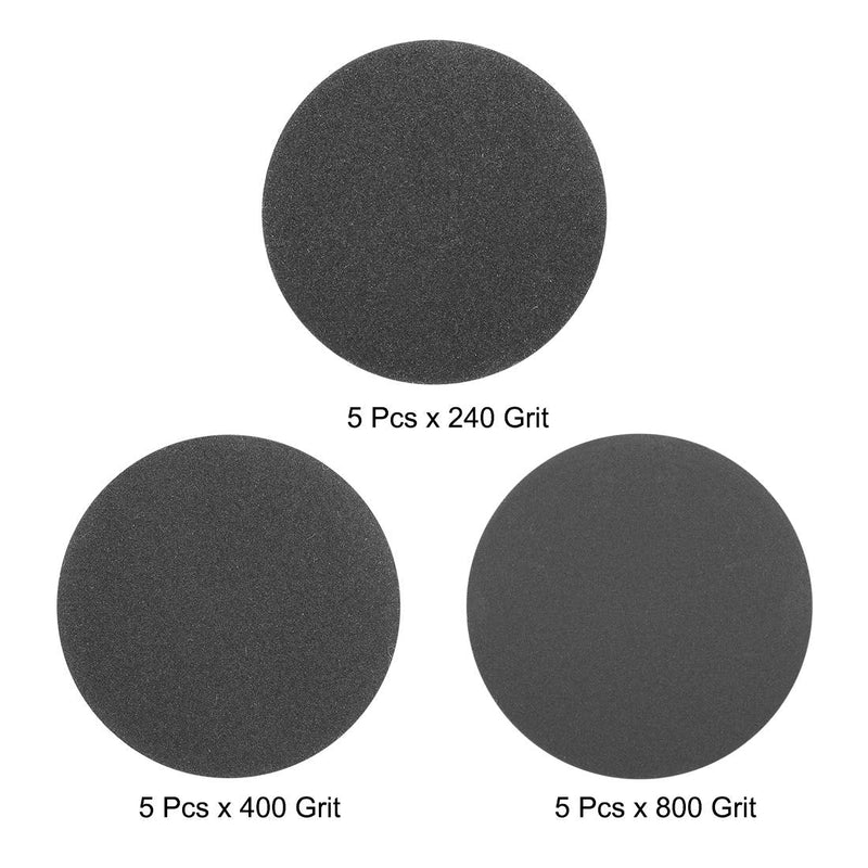  [AUSTRALIA] - uxcell 3" Hook and Loop Sanding Disc 240/400/800 Grit Assorted Silicon Carbide Sandpaper for Random Orbit Sander Wet/Dry Polishing 15Pcs