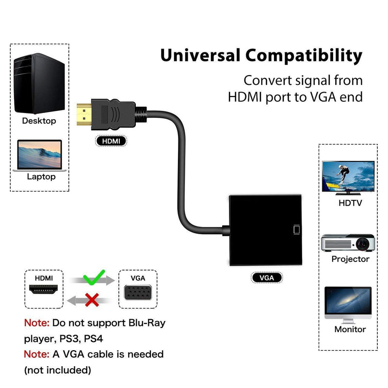  [AUSTRALIA] - HDMI to VGA, Gold-Plated HDMI to VGA Adapter, Male to Female for Computer, Desktop, Laptop, PC, Monitor, Projector, HDTV, Chromebook, Raspberry Pi, Roku, Xbox and More