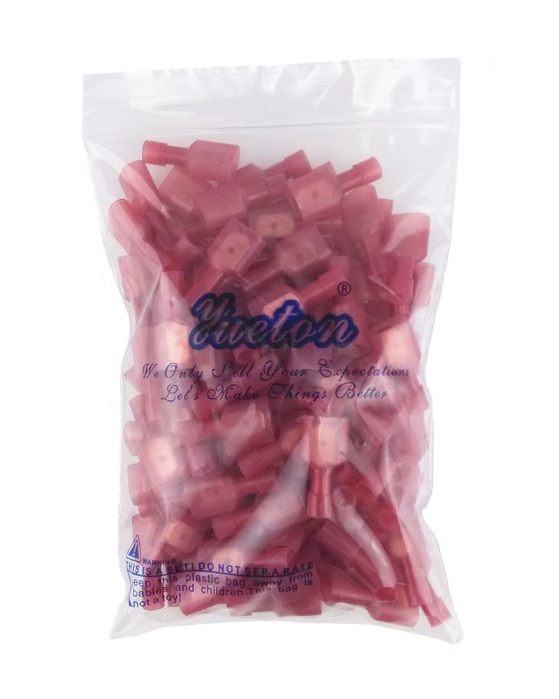 [AUSTRALIA] - Yueton 100pcs Red 22/18- Gauge Nylon Male Fully-Insulated Quick Disconnects Wiring Spade Wire Crimp Terminal