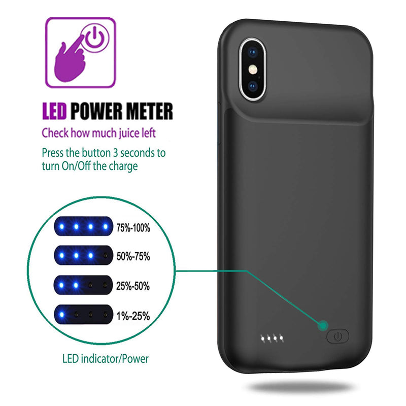  [AUSTRALIA] - Battery Case for iPhone XS/X/10, 7000mAh Portable Rechargeable Battery Pack Charging Case for iPhone X/XS/10 (5.8 inch) Extended Battery Smart Charger Case Backup Power Bank (Black) Black