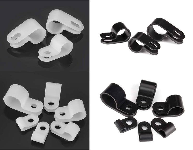  [AUSTRALIA] - Bigtrans 305 Pcs Nylon Plastic R-Type Wire Clips 1/4" 5/16" 3/8" 1/2" 3/4" Clamps Fasteners Assortment for Cable Conduit -5 Size -Black 305 Pack Clips Only Black