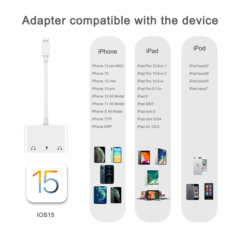  [AUSTRALIA] - FEINODI Dual 3.5mm iPhone Headphone Splitter, 3 in 1 iPhone Adapter for Headphone Jack, with Charging iPhone Splitter, Compatible with iPhone 13/12/11/X/8/8plus/7/7plus/iPad-Support iOS 15