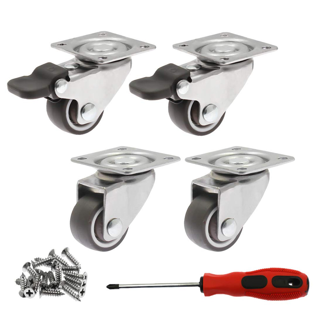  [AUSTRALIA] - Luomorgo 4 Pack 1" Caster Wheels Rubber Swivel Heavy Duty Casters with 360 Degree Top Plate, 100 lbs Total Capacity Caster for Set of 4 (2 with Brakes & 2 without)