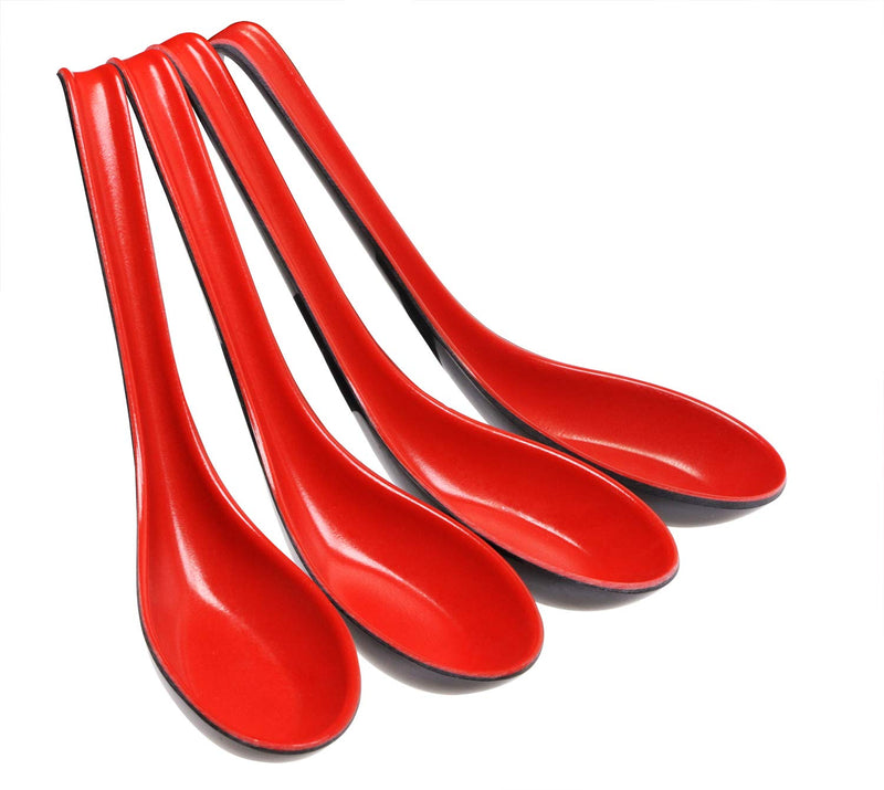  [AUSTRALIA] - Mini Skater Set of 5 Ramen Noodle Soup Spoon with Long Handle Red Black Vintage Large Spoons for Restaurants Home Hotel Food Shop Japanese