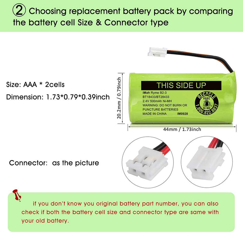  [AUSTRALIA] - iMah BT18433/BT28433 2.4V 500mAh Ni-MH Cordless Phone Battery Pack, Also Compatible with VTech AT&T Telephone Batteries BT184342/BT284342 BT8300 BT1011 BT1018 BT1022 BT1031 2SN-AAA55H-S-J1, Pack of 4 BT18433/BT28433, 4-Pack