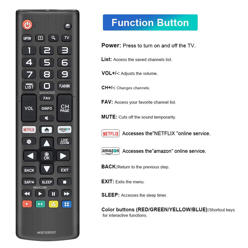 Gvirtue AKB75095307 Universal Remote Control Compatible for All LG TV Remote All LG LED OLED LCD UHD HDTV Plasma Magic Webos 3D 4K UHD HDR NanoCell Smart TV Models - LeoForward Australia