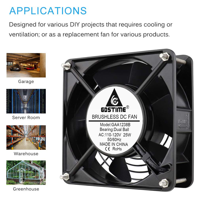  [AUSTRALIA] - GDSTIME AXIAL Fan 12038, 110V 120V AC 120mm Fan, Ventilation Exhaust Projects Cooling Fan 12038B 120VAC