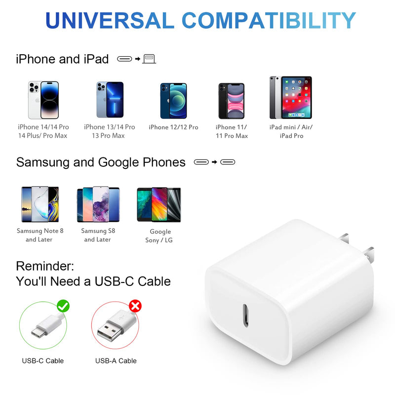  [AUSTRALIA] - iPhone Charger Super Fast Charging [Apple MFi Certified] iPad Charger 20W PD USB C Wall Charger 2-Pack 6FT Fast Charging Cable Compatible with iPhone14/14 Pro Max/13/13Pro/12/12 Pro/11/11Pro/XS,iPad