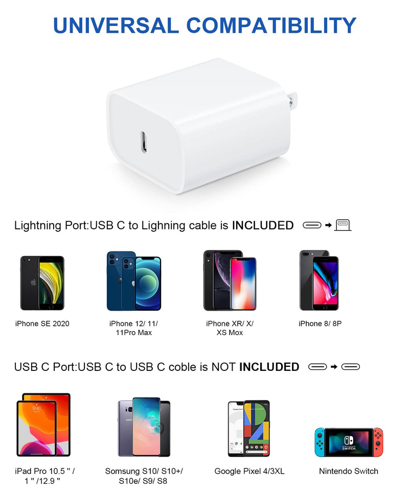  [AUSTRALIA] - iPhone Fast Charger 【Apple MFi Certified】[4-Pack] USB C Wall Charger Fast Charging 20W PD Adapter with 6FT Charging Cable Compatible with iPhone 13/12/11 Pro Max,Mini,Pro/XR/iPad