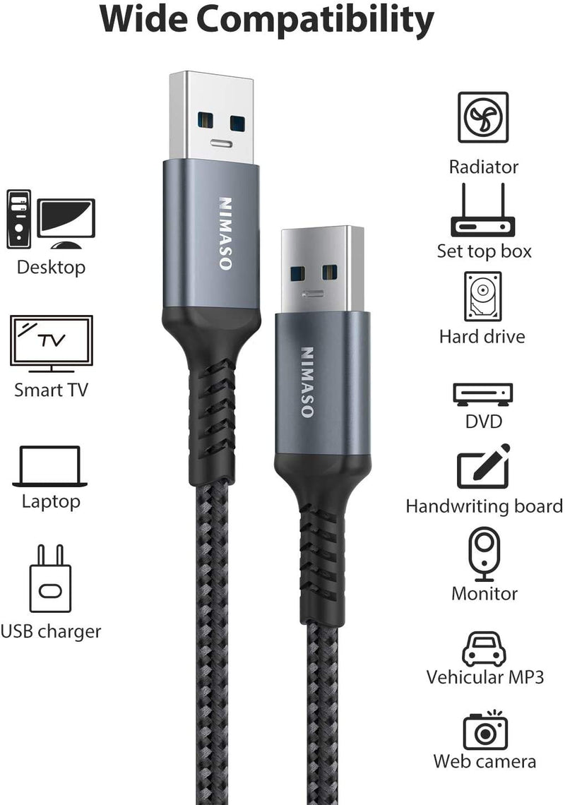 USB A to USB A 3.0 Cable 2 Pack [6.6FT+6.6FT], NIMASO USB to USB Cable, USB Male to Male Cable Double End USB Cord Compatible with External Hard Drive, DVD Player, Laptop Cooler,Camera and More 6.6ft+6.6ft - LeoForward Australia