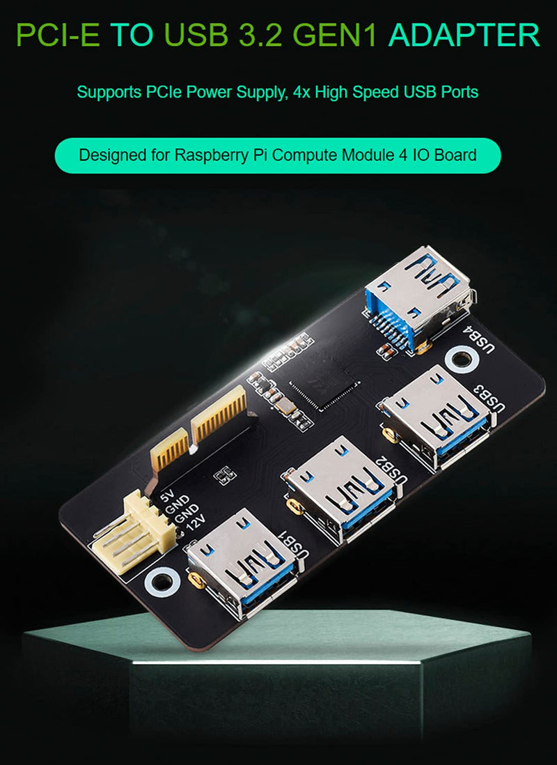  [AUSTRALIA] - PCIe to USB Adapter 4X USB 3.2 Gen1 Ports Compatible with USB 3.0/2.0/1.1 (PCIe) Expansion Card for Raspberry Pi Compute Module 4 IO Board, Powered from Either PCIe 12V or from 12V DC Header PCIe TO USB 3.2 Gen1 (B)
