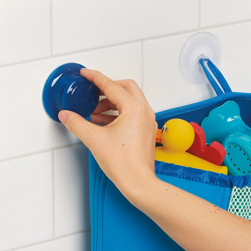  [AUSTRALIA] - iDesign IDjr Neoprene Suction Cup Corner Bathroom Shower Caddy Basket, Baby Bath Toy Organizer, 13.5" x 11" x 11" - Blue
