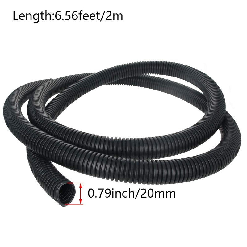  [AUSTRALIA] - Bettomshin 1Pcs 6.56Ft Length 0.79Inch ID Corrugated Tube, Wire Conduit, Not-Split Flexible Bellows Tube Pipe Polypropylene PP for Pond Liquid Air Conditioner Cable Cover Sleeve Black