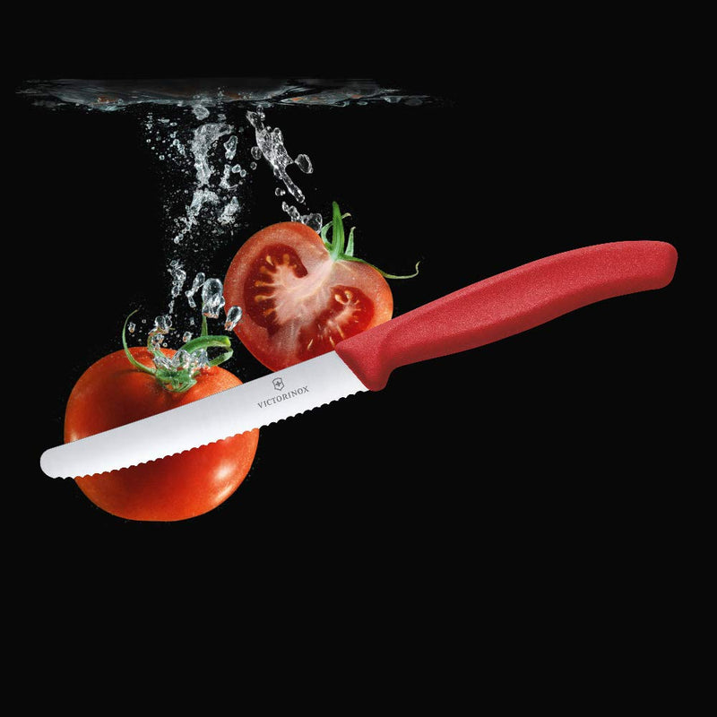  [AUSTRALIA] - Victorinox Swiss Classic Tomato and Table Knife Ideal for Cutting Fruits and Vegetables with Soft Skin Serrated Blade in Red, 4.3 inches