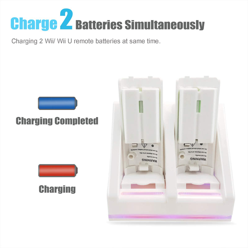  [AUSTRALIA] - Rechargeable Battery Packs with Charger for Wii & Wii U Remote Controller,Montion Plus Controller(Dual Remote Charging Station Dock + 2 Pack 2800mAh Wii Replacement Batteries + USB Cable)