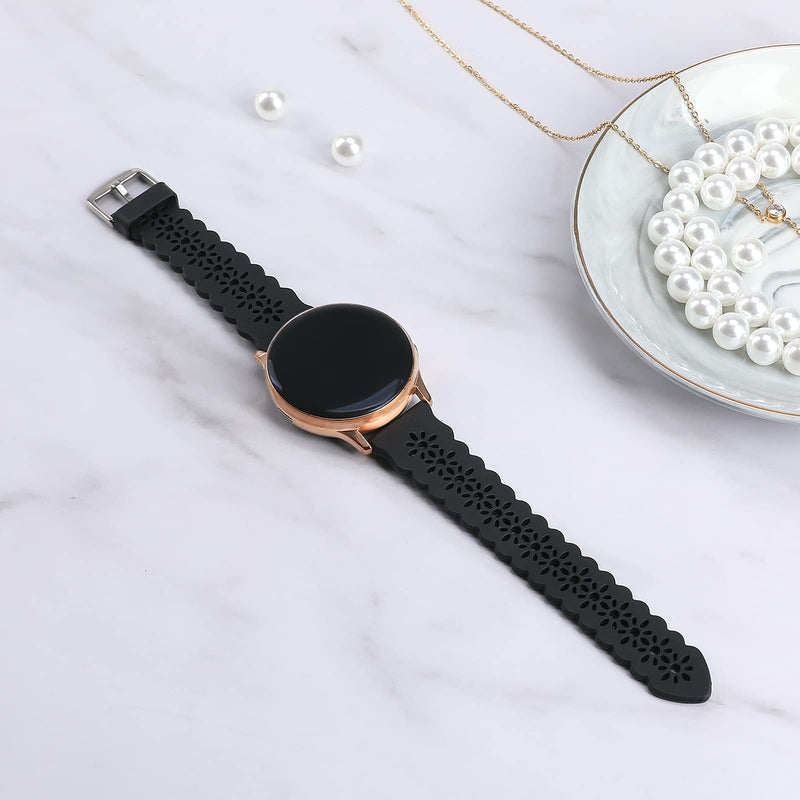  [AUSTRALIA] - Lace Silicone Band 20mm Compatible for Samsung Galaxy Watch 4 40mm 44mm/Watch 3 41mm/Active 2 Watch Bands 40mm 44mm/Watch 4 Classic 42mm 46mm,Slim Bands Soft Smartwatch Strap for Women(Black) Black