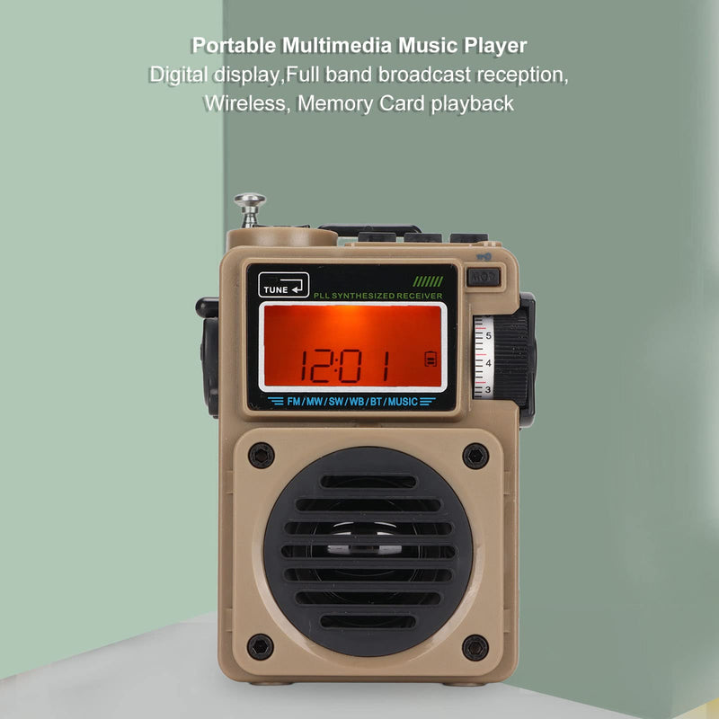  [AUSTRALIA] - ASHATA Digital Radio,HRD‑701 Full Band Timing Portable Bluetooth Radio Music Player,Rechargeable Battery Digital FM Radio Support Memory Card for Home Outdoor(Khaki) Khaki