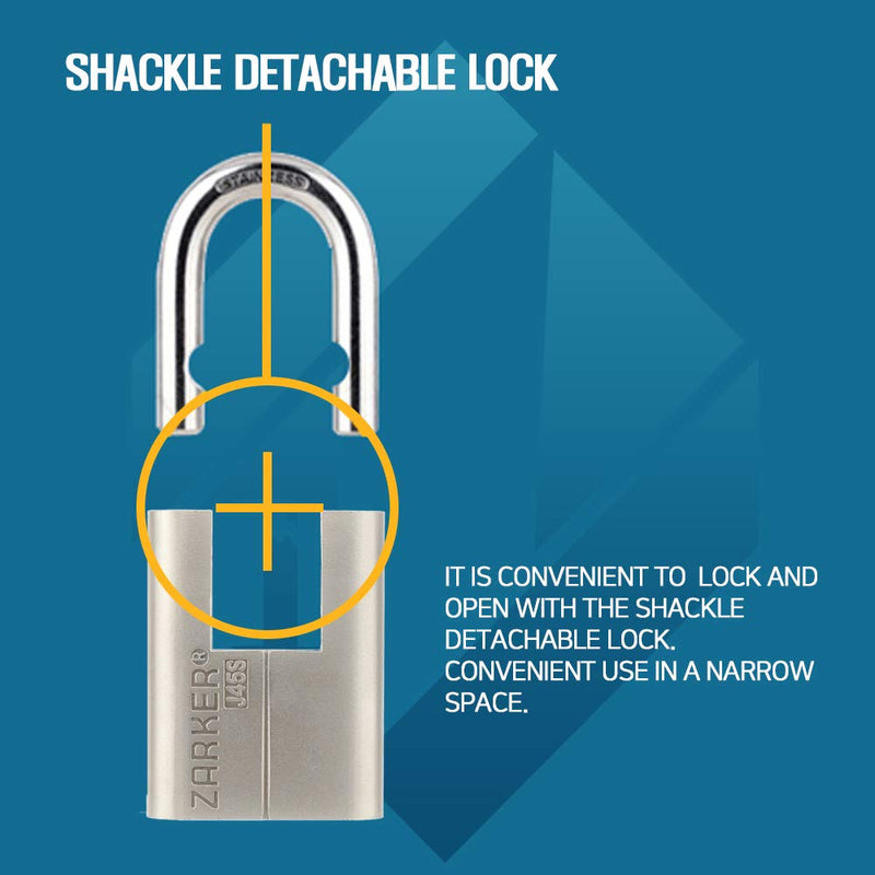  [AUSTRALIA] - Zarker J45S keyed Padlock - Stainless Steel Shackle Lock,Container storages, Warehouses, Vehicles Outside, or etc, Suitable for Places Have Bad Condition of Weather - 1 Pack