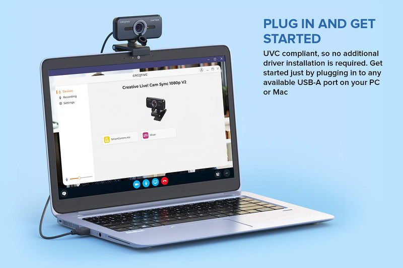  [AUSTRALIA] - Creative Live! Cam Sync 1080p V2 Full HD Wide-Angle USB Webcam with Auto Mute and Noise Cancellation for Video Calls, Improved Dual Built-in Mic, Privacy Lens Cap, Universal Tripod Mount 1080p/30FPS + Auto Mute and Noise Cancellation