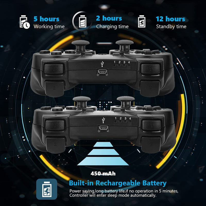  [AUSTRALIA] - PS-3 Wireless Controller 2 Pack PS-3 Gamepad PS-3 Remote Wireless PS-3 Controller Double Shock Compatible with Playstation 3 with Charging Cable (Black+Blue) Black+Blue