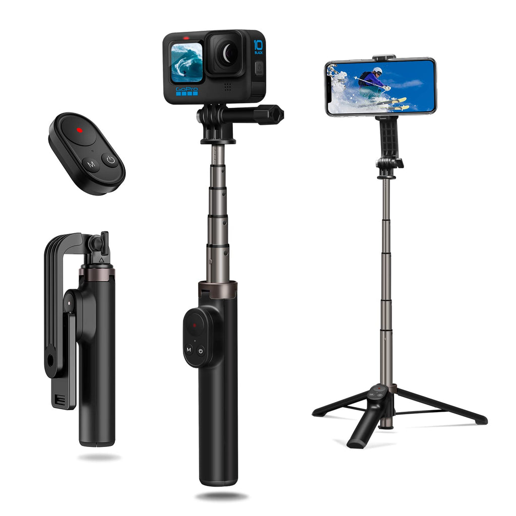  [AUSTRALIA] - AFAITH Extendable Selfie Stick Tripod with Remote Control for GoPro Hero 11/10/9/8/MAX and Smartphone, Stable Portable Pole Monopod with Wireless Bluetooth Remote for Go Pro and Smartphone