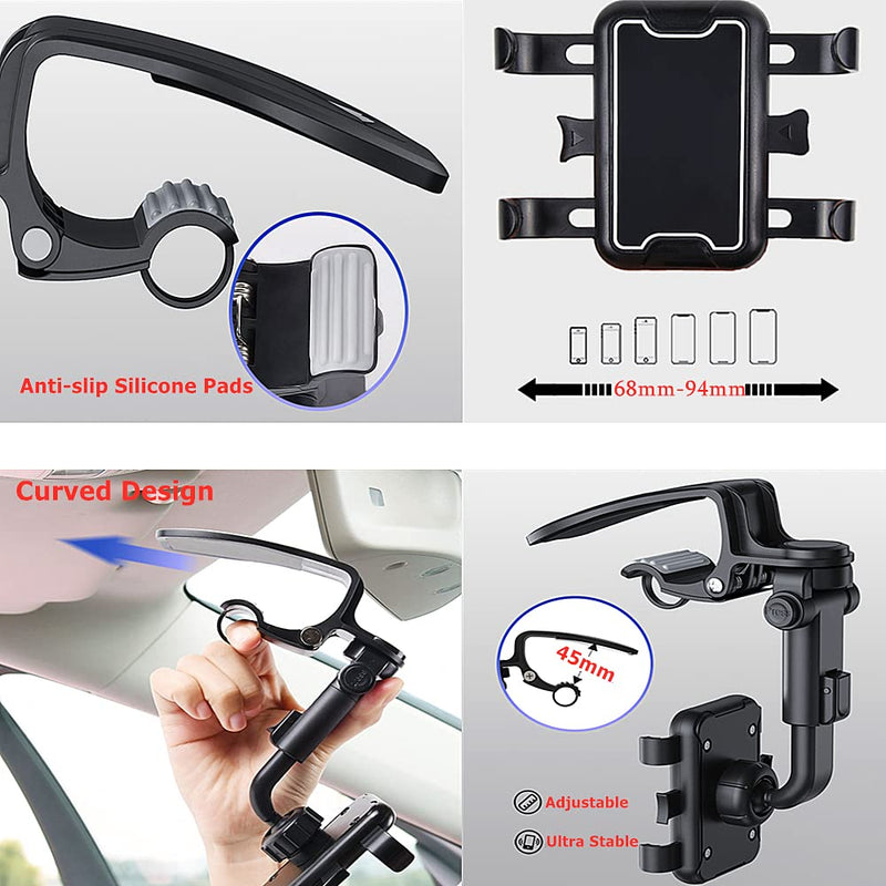  [AUSTRALIA] - HiYi Cell Phone Stand Car Phone Holder Mount, Upgraded Adjustable Arm Cradles 360° Rotation Car Mount Holder, Multifunctional Auto Dashboard Sun Visor Rearview Mirror Steering Wheel Clip Holder