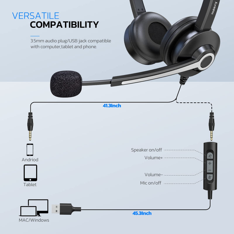  [AUSTRALIA] - Nulaxy Computer Headset with Microphone, Wired USB Headset for Laptop PC, 3.5mm Jack Inline Control Headphone with Noise Cancelling Mic, Business Call Center Headset for Skype, Office, Classroom, Home B