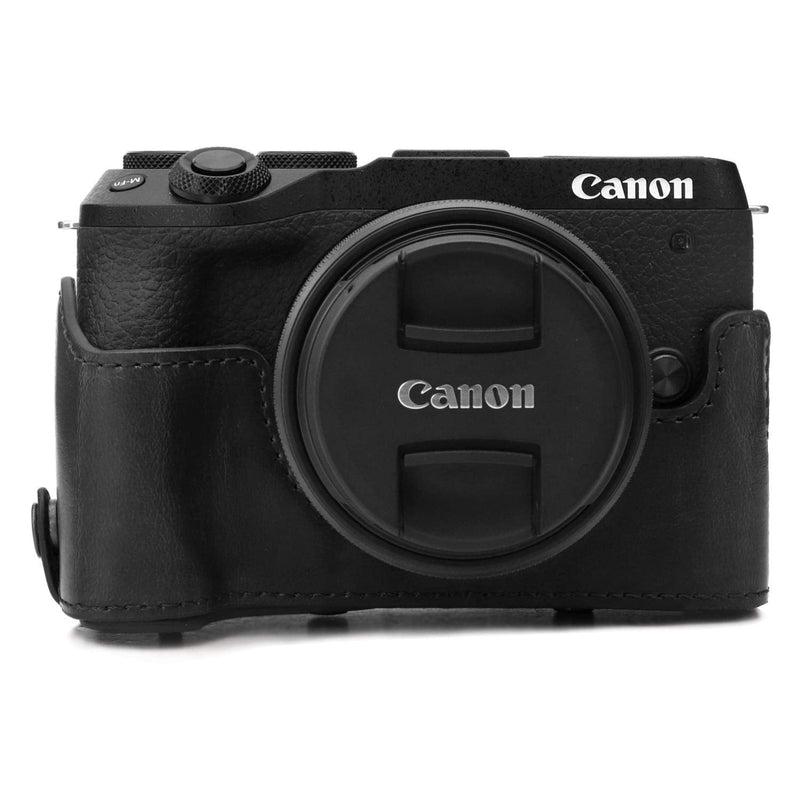  [AUSTRALIA] - MegaGear Ever Ready Leather Camera Case Compatible with Canon EOS M6 Mark II (18-150mm) Black