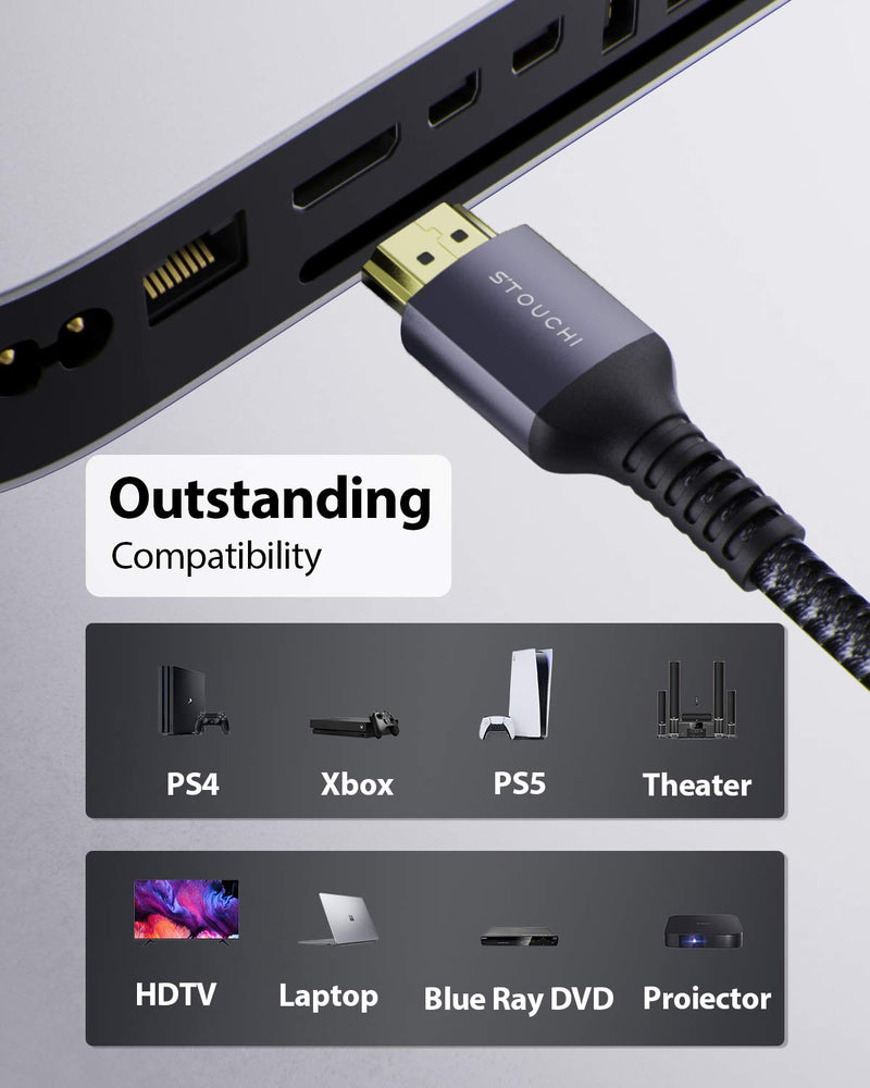 8K HDMI Cables 6ft, Stouchi 48Gbps Ultra High Speed HDMI 2.1 Braided Cord, 8K60Hz 4K120Hz 144Hz eARC HDCP 2.2&2.3 HDR10+ Dolby Compatible with Playstation 5, PS5, Xbox Series X, Samsung/Sony/LG TV 6ft/1.8M - LeoForward Australia