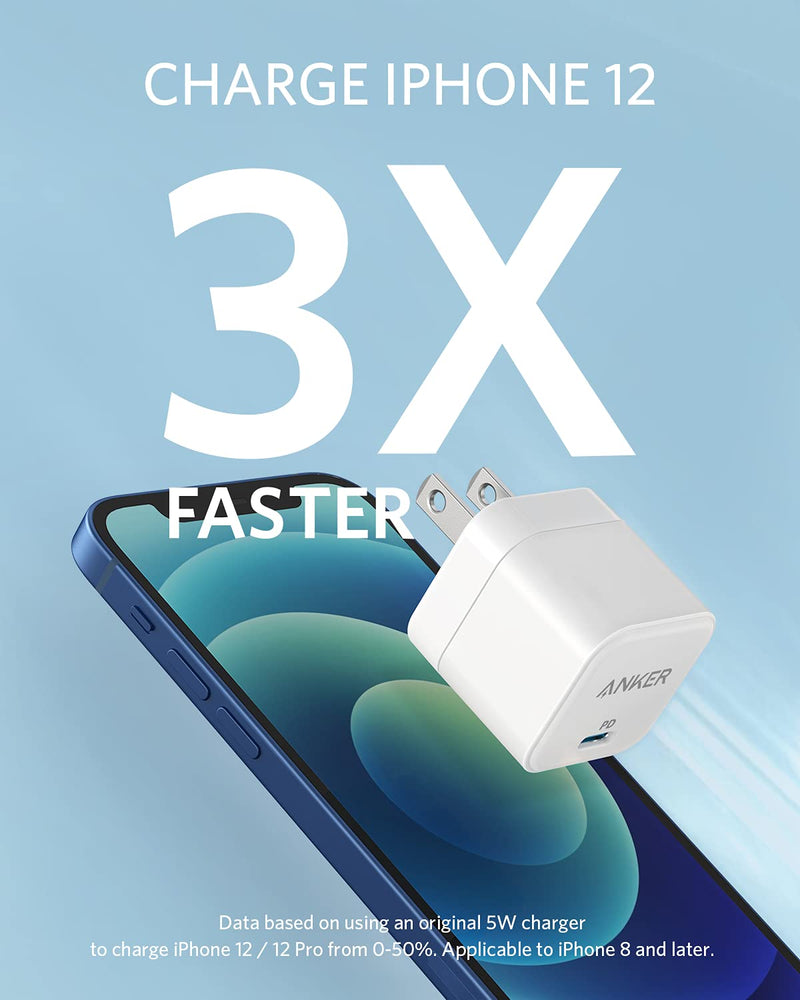  [AUSTRALIA] - USB C Charger, Anker 2-Pack Fast Charger with Foldable Plug, PowerPort III 20W Cube Charger for iPhone 14/14 Plus/14 Pro/14 Pro Max/13, Galaxy, Pixel 4/3, iPad/iPad Mini, and More(Cable not Included) 2pack White