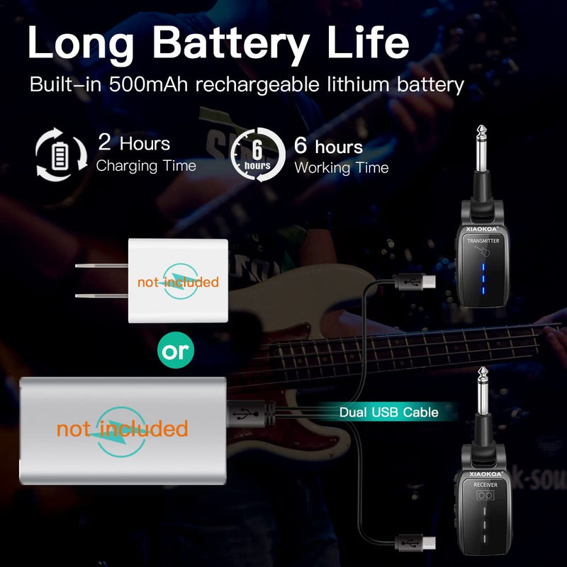  [AUSTRALIA] - Wireless Guitar System,XIAOKOA UHF Wireless Guitar Transmitter Receiver 164Feet Range with HD LED Screen for Electric Guitar Bass Musical Instruments （Black） Black