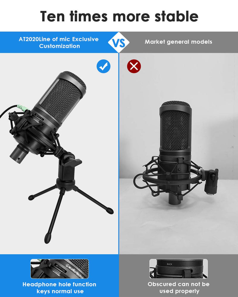  [AUSTRALIA] - Etour AT2020 Microphone Shock Mount with Pop Filter, [Custom Built for AT2020 Mic] Anti-Vibration Suspension Shock Mount Holder Clip Compatible with audio technica at2020 line Kit AT2020 Shock Mount with Windscreen