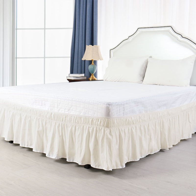  [AUSTRALIA] - PiccoCasa Brushed Polyester Bed Skirt Wrap Around Three Fabric Sides Elastic Dust Ruffle, Easy Fit Wrinkle - with 15 Inch Drop Beige Full