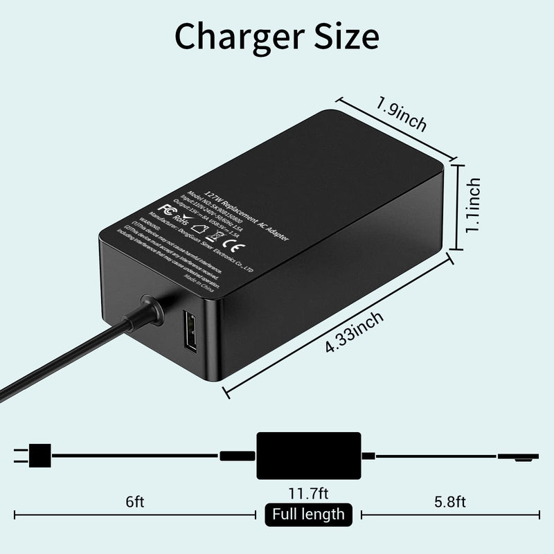  [AUSTRALIA] - 127W Surface Book 3 Surface Pro Charger Compatible with Surface Book 3 2 1 Surface Pro X 8 7 6 5 4 3 Surface Laptop 4 3 2 1 GO Microsoft Surface 127W Power Supply with 7.5W USB Charging Port