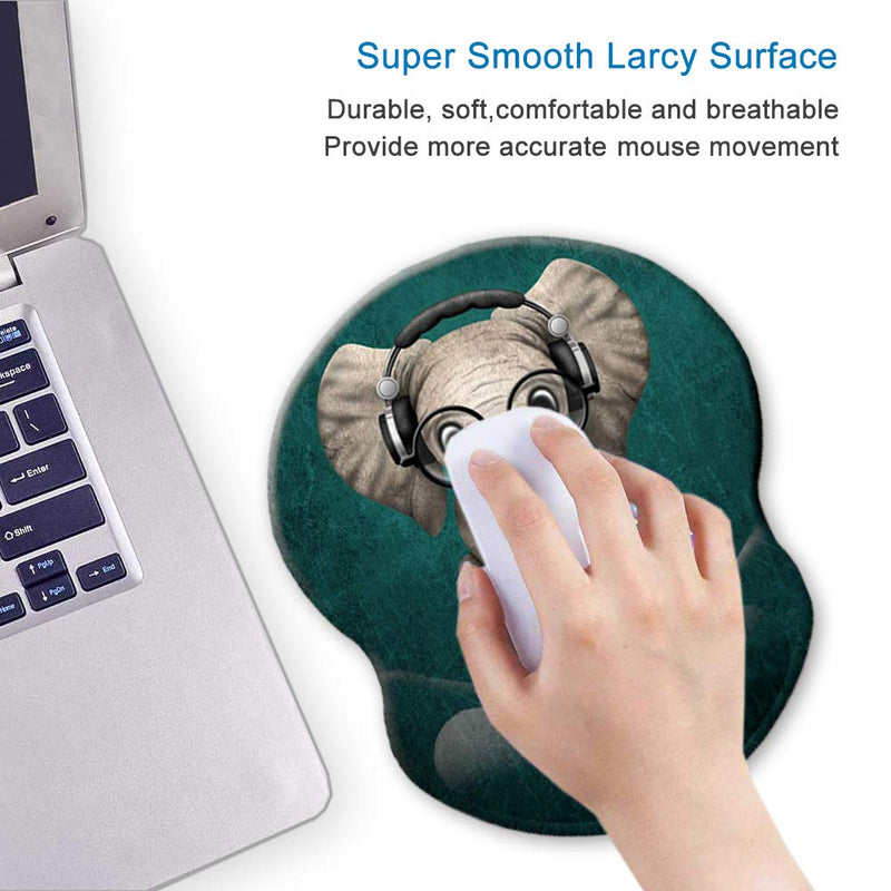 ITNRSIIET Ergonomic Mouse Pad with Gel Wrist Rest Support, Personalized Cute Green Pattern Headset Music Elephant, Pain Relief Comfort Wrist Rest Pad with Non-Slip PU Base for Home, Office - LeoForward Australia