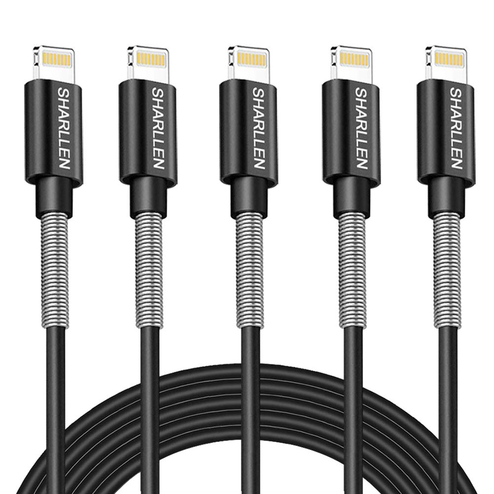  [AUSTRALIA] - iPhone Cable Durable Lightning Charger Cable Spring iPhone Cord Fast iPhone Data Cable 5Pack 6FT USB Lightning Charging Cable Compatible iPhone XS/Max/XR/X/8/8P/7/7P/6S/iPad/iPod/IOS (Black)