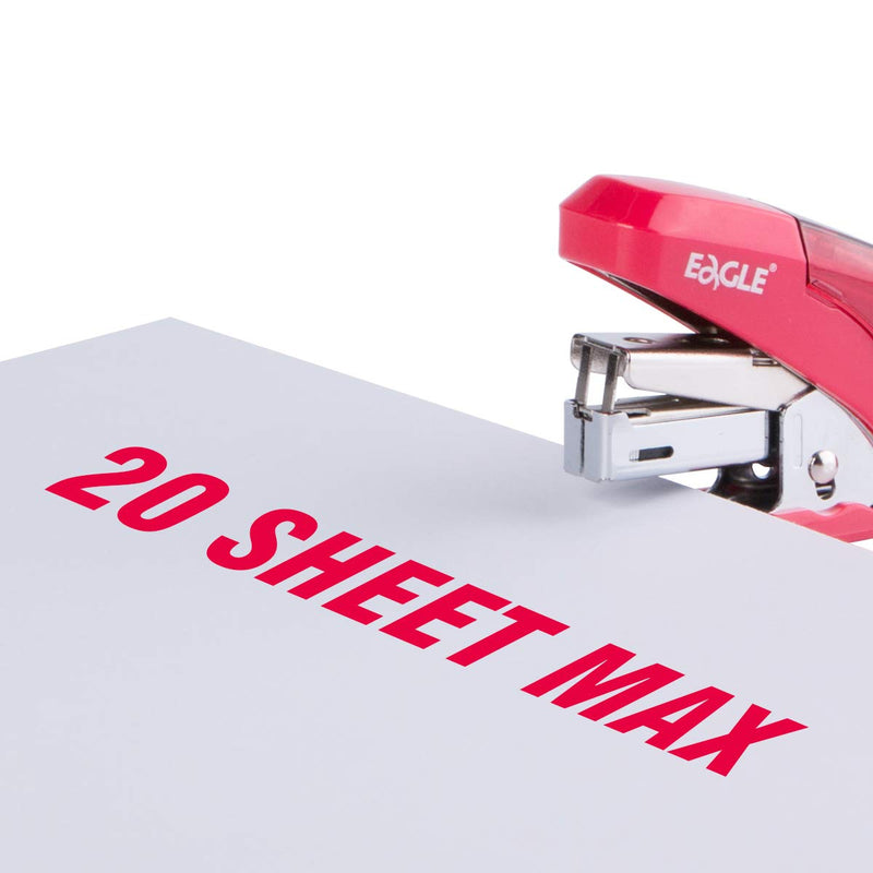  [AUSTRALIA] - Eagle Reduced Effort Mini Stapler, Maximum 20 Sheets Capacity, with 1000 Staples, 50% Less Effort, Built-in Staple Remover and Staples Storage (Red) Red