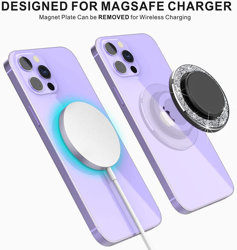  [AUSTRALIA] - HALLEAST Magnetic Base Compatible with Popsocket iPhone 14/13/12 Mag Safe Case【Base Only】,Removable for Wireless Charging,Designed for P-Socket Grip or Phone Ring Holder Kickstand,Glitter Silver Bling silver